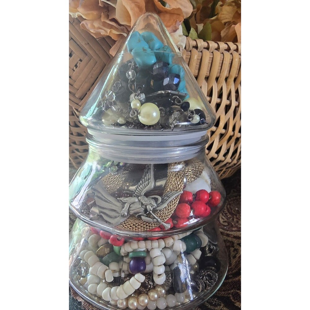 Christmas Tree Jar Filled with Vintage To Now Wearable Jewelry